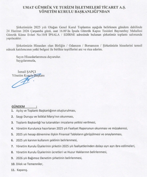 2025 Yılı Olağan Genel Kurul Duyurumuz